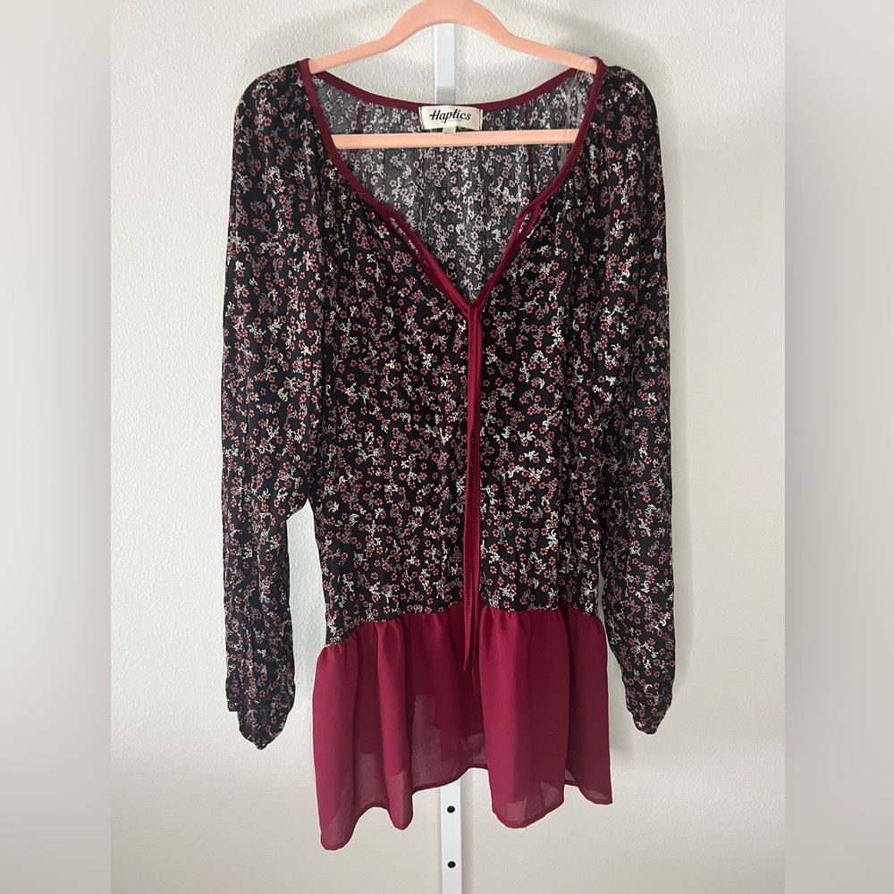 Lightweight Long Sleeve Floral Peplum Tunic